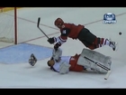 Curtis McElhinney Big Collision with Max Domi