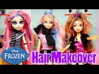 Frozen Elsa's WILD Hair Makeover Barbie Chalk Coloring Monster High Disney's Princess Anna Dolls