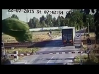 Train Demolishes Tractor Trailer. Driver Walks Off.